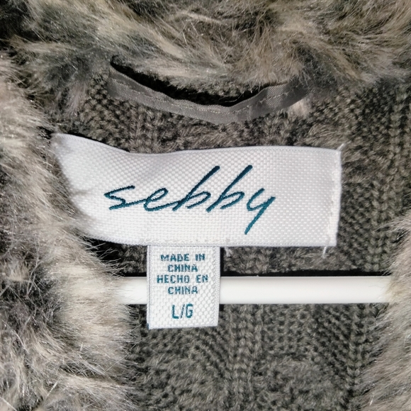 Sebby (Size L) Front Faux Fur & Back Cable Knit Fall Winter Open Cardigan Vest - Picture 6 of 15
